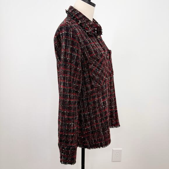 Zara Tweed Shacket Black Red Shirt Jacket Fringe Preppy Boho Contemporary Size S - Picture 7 of 15